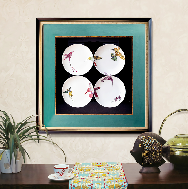 設(shè)計(jì)師樣板間實(shí)物盤(pán)子畫(huà) 現(xiàn)代輕奢餐廳玄關(guān)立體掛畫(huà) 錦瓷