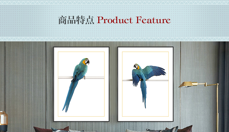 歐式輕奢動(dòng)物組合掛畫(huà) 臥室餐廳裝飾畫(huà)晶瓷畫(huà)  純手繪油畫(huà) 金剛鸚鵡