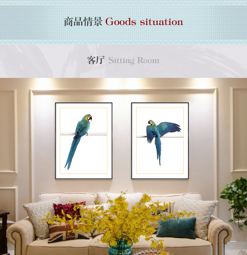 歐式輕奢動(dòng)物組合掛畫(huà) 臥室餐廳裝飾畫(huà)晶瓷畫(huà)  純手繪油畫(huà) 金剛鸚鵡