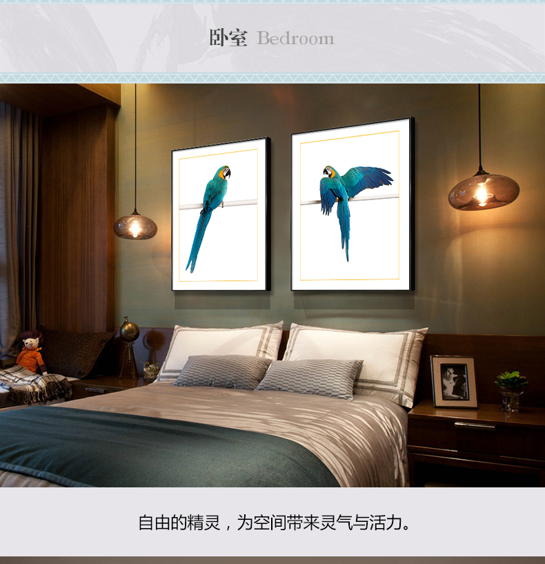歐式輕奢動(dòng)物組合掛畫(huà) 臥室餐廳裝飾畫(huà)晶瓷畫(huà)  純手繪油畫(huà) 金剛鸚鵡