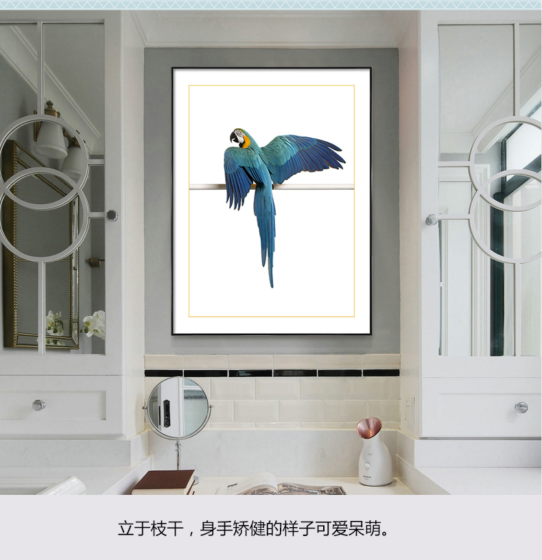 歐式輕奢動(dòng)物組合掛畫(huà) 臥室餐廳裝飾畫(huà)晶瓷畫(huà)  純手繪油畫(huà) 金剛鸚鵡