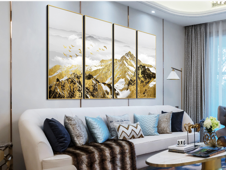 輕奢現(xiàn)代簡(jiǎn)約客廳裝飾畫(huà) 沙發(fā)背景墻組合掛畫(huà) 四組合 微噴繪高清打印 山巔云海