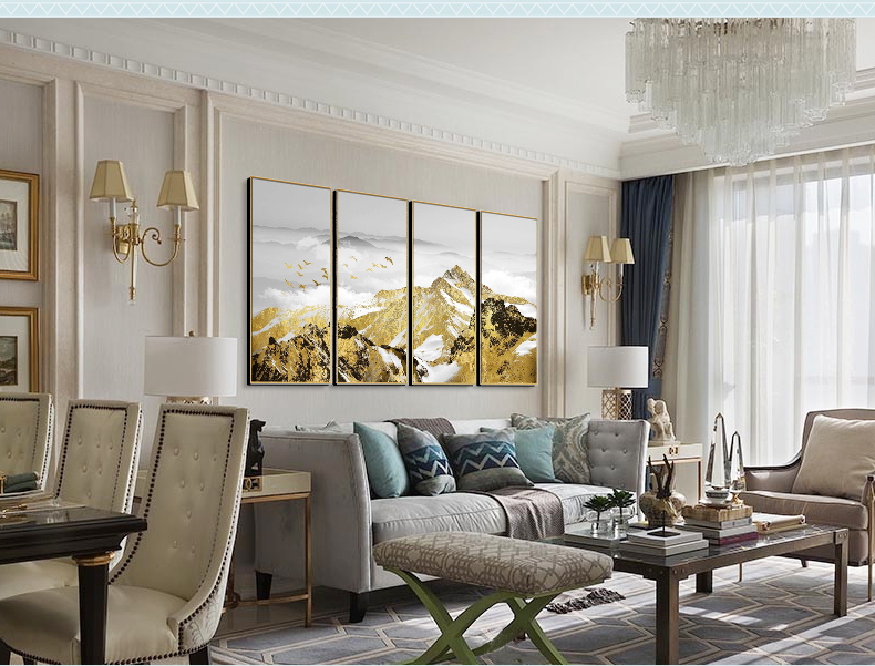 輕奢現(xiàn)代簡(jiǎn)約客廳裝飾畫(huà) 沙發(fā)背景墻組合掛畫(huà) 四組合 微噴繪高清打印 山巔云海