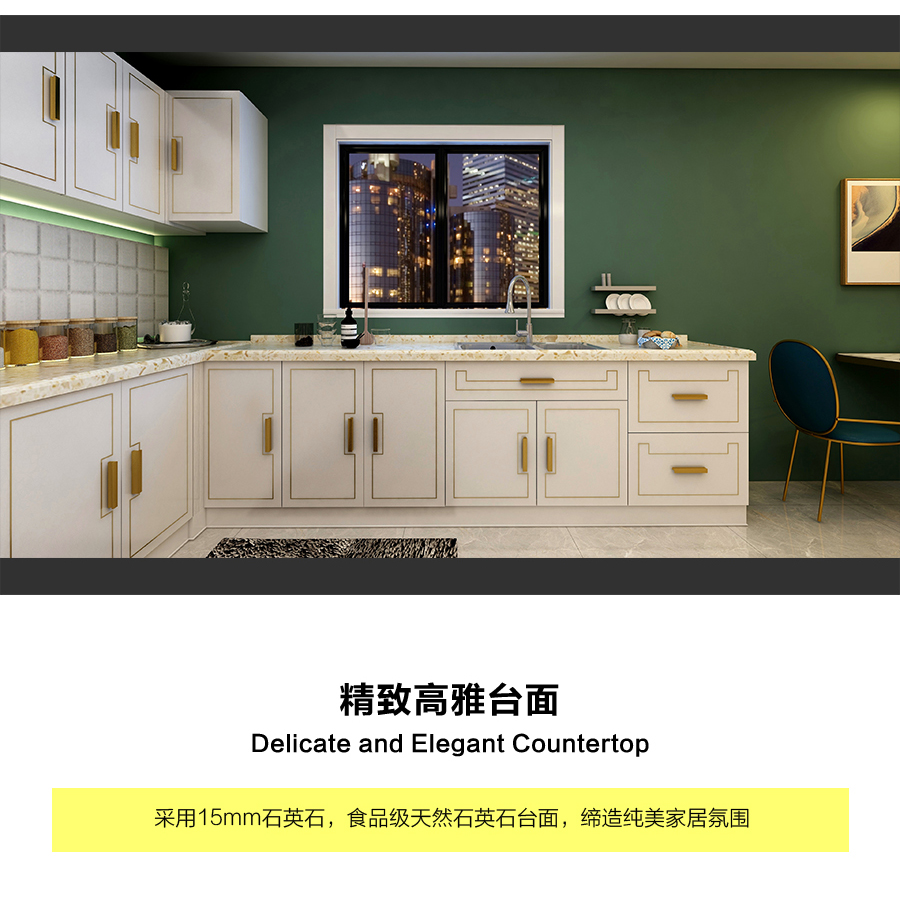 星空梵高定制櫥柜 現(xiàn)代簡約整體定制櫥柜 石英石臺(tái)面定制櫥柜 雙飾面-PYK白方格顆粒定制櫥柜