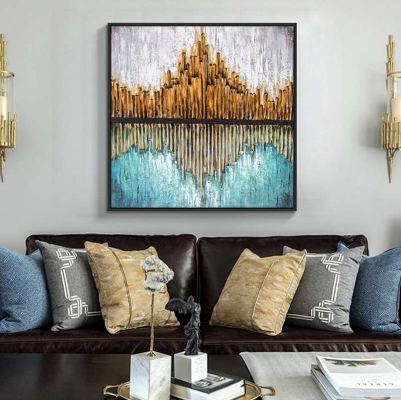 抽象客廳裝飾畫(huà) 臥室原創(chuàng)手繪實(shí)物畫(huà) 餐廳環(huán)保PS框掛畫(huà) 倒影