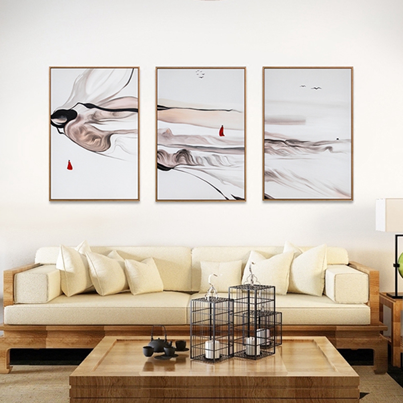 新中式客廳裝飾畫(huà) 臥室原創(chuàng)純手繪禪意圖 玄關(guān)環(huán)保PS框掛畫(huà) 禪意