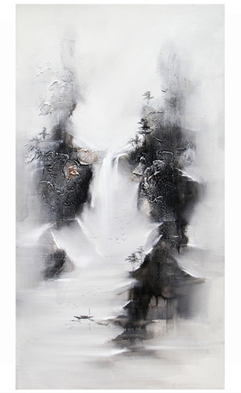 新中式客廳裝飾畫(huà) 書(shū)房原創(chuàng)純手繪山水畫(huà) 玄關(guān)環(huán)保PS框掛畫(huà) 霧中舟