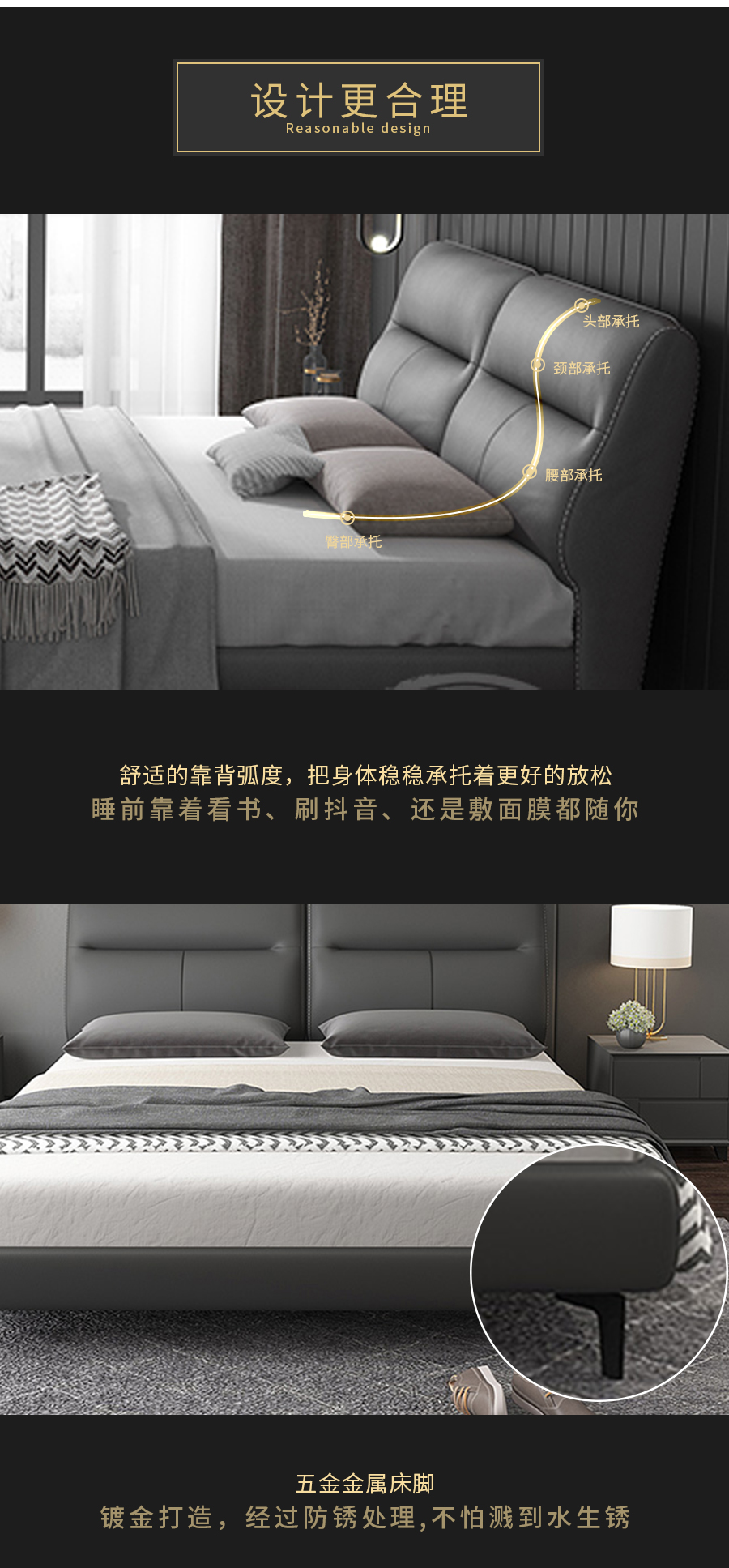 GOHGOH輕奢風(fēng)格 頭層真皮軟床 真皮世家 8126